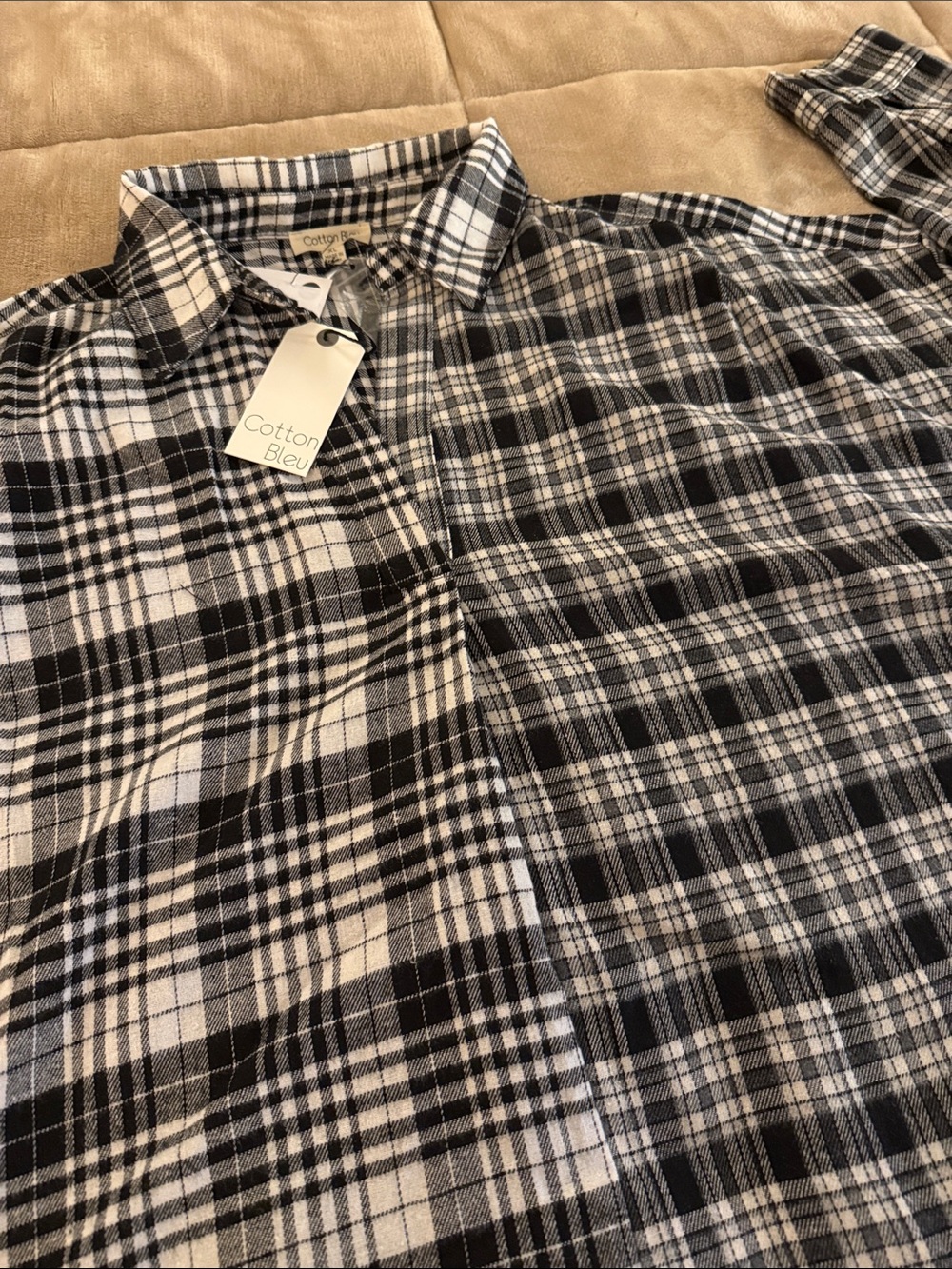 Cotton Bleu Black and White Plaid Pullover Tunic